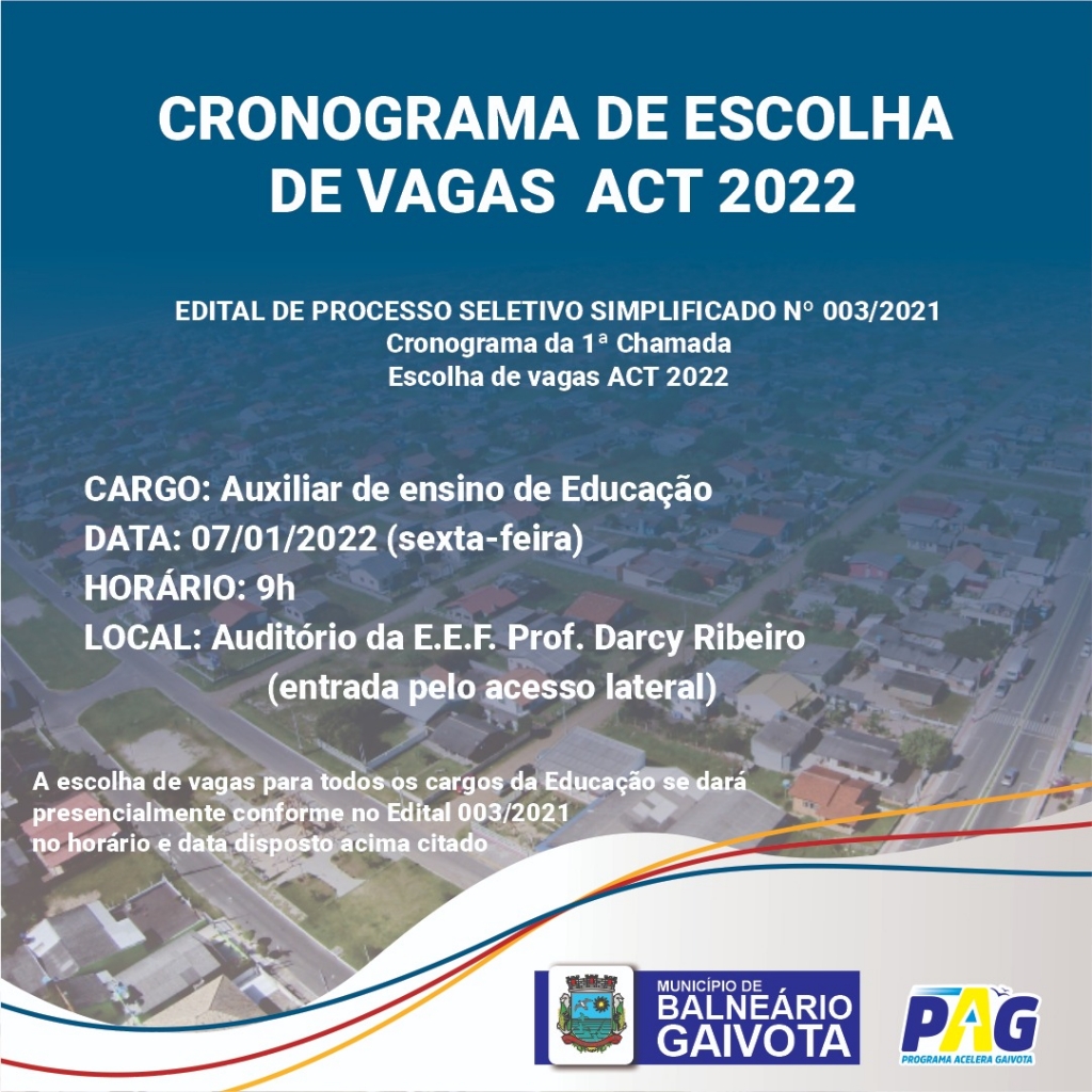 Cronograma de Escolha de Vagas ACT 2022 Notícias Prefeitura