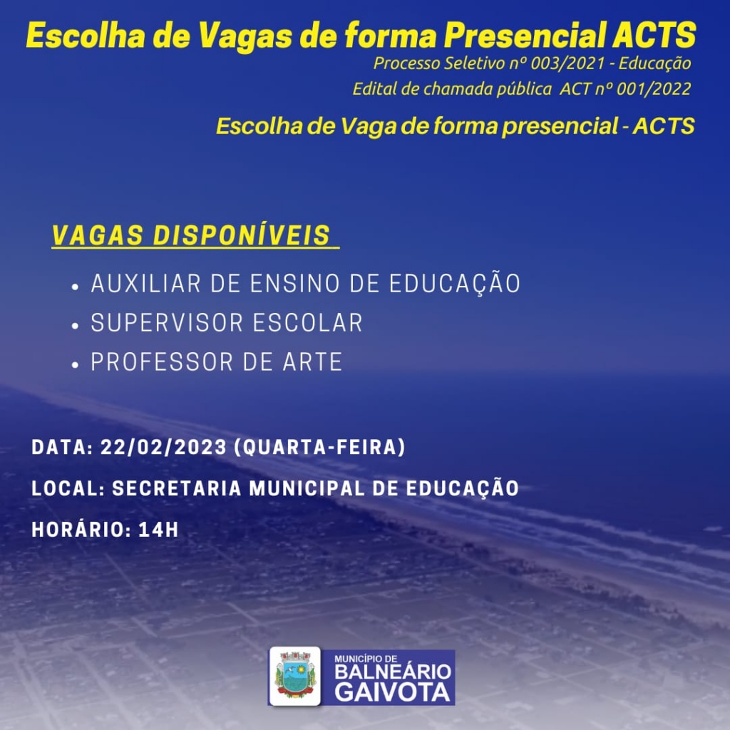 ESCOLHA DE VAGAS ACT PRESENCIAL EDUCAÇÃO 2023 Notícias Prefeitura